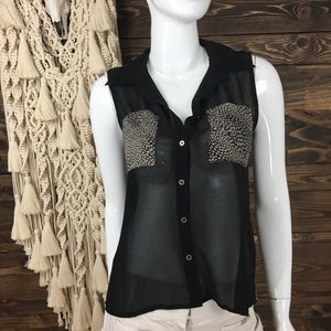 Potter’s Pot | Sheer Button Down High Low Cheetah Print Top